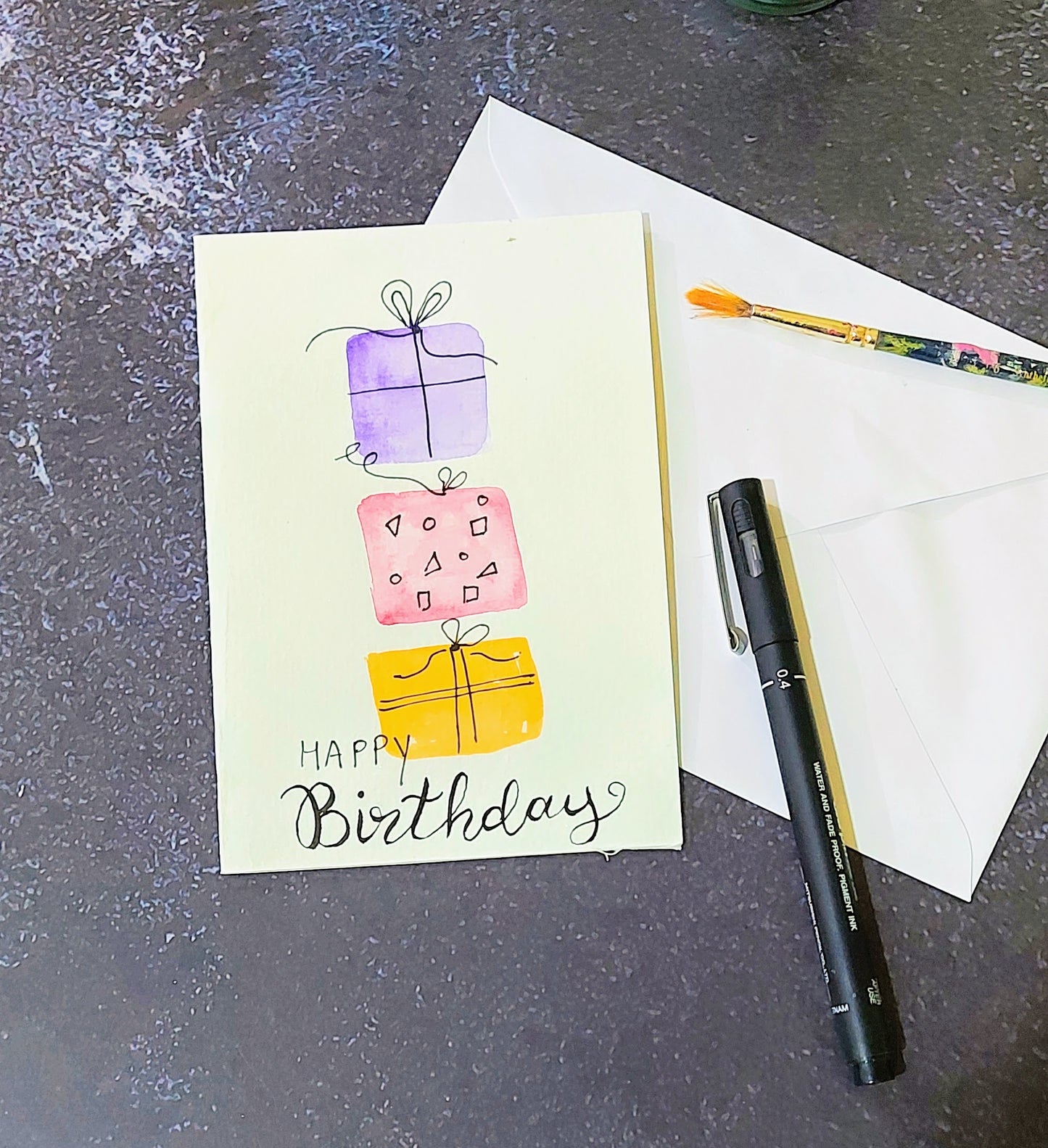 Hand painted Water Color birthday Card.