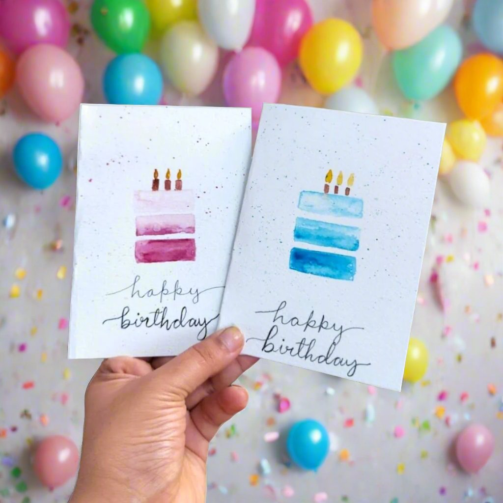 Set of 2 Birthday cards hand painted (watercolor)