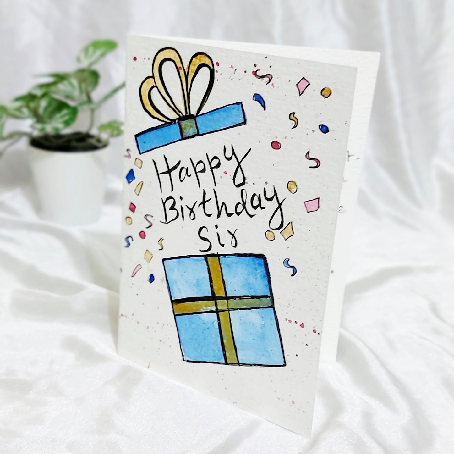 Hand painted Water Color Happy Birthday Card.