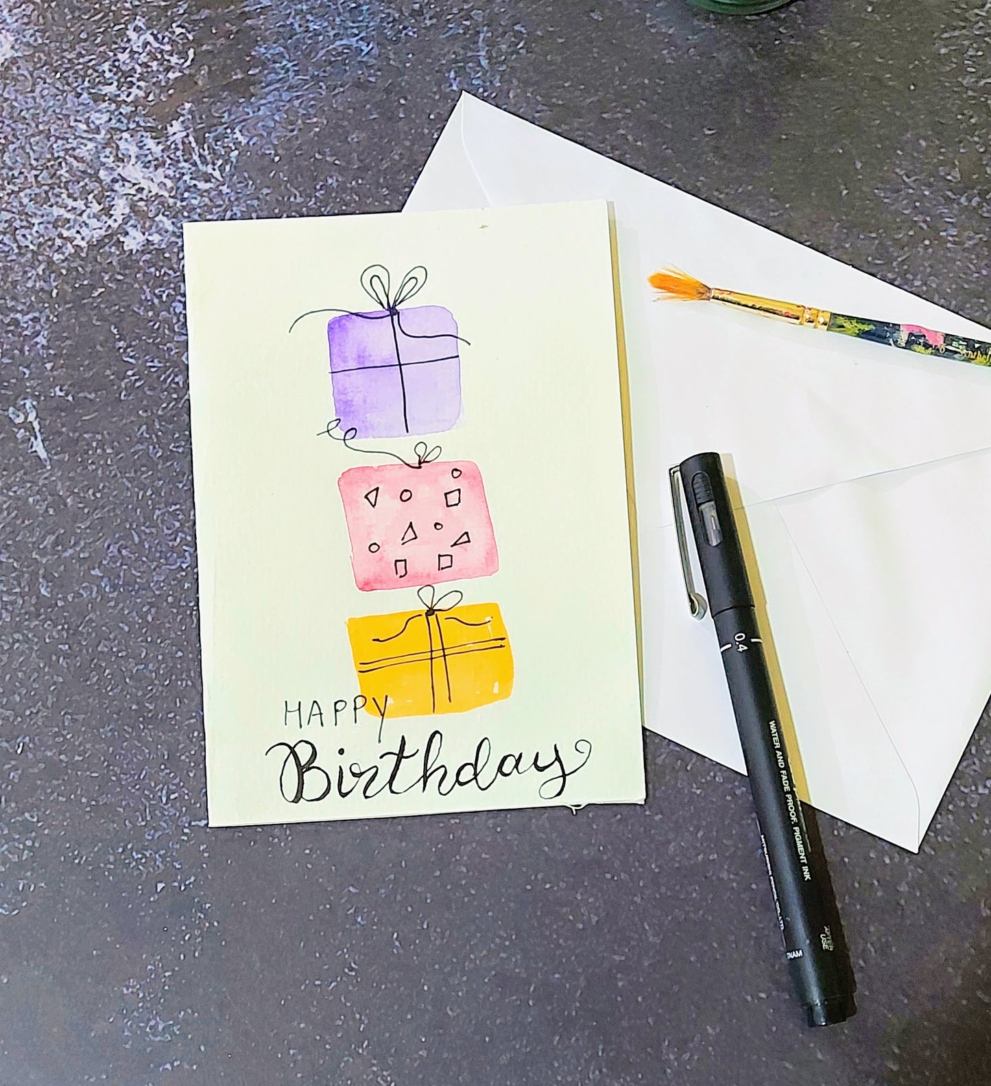 Hand painted Water Color  birthday Card.