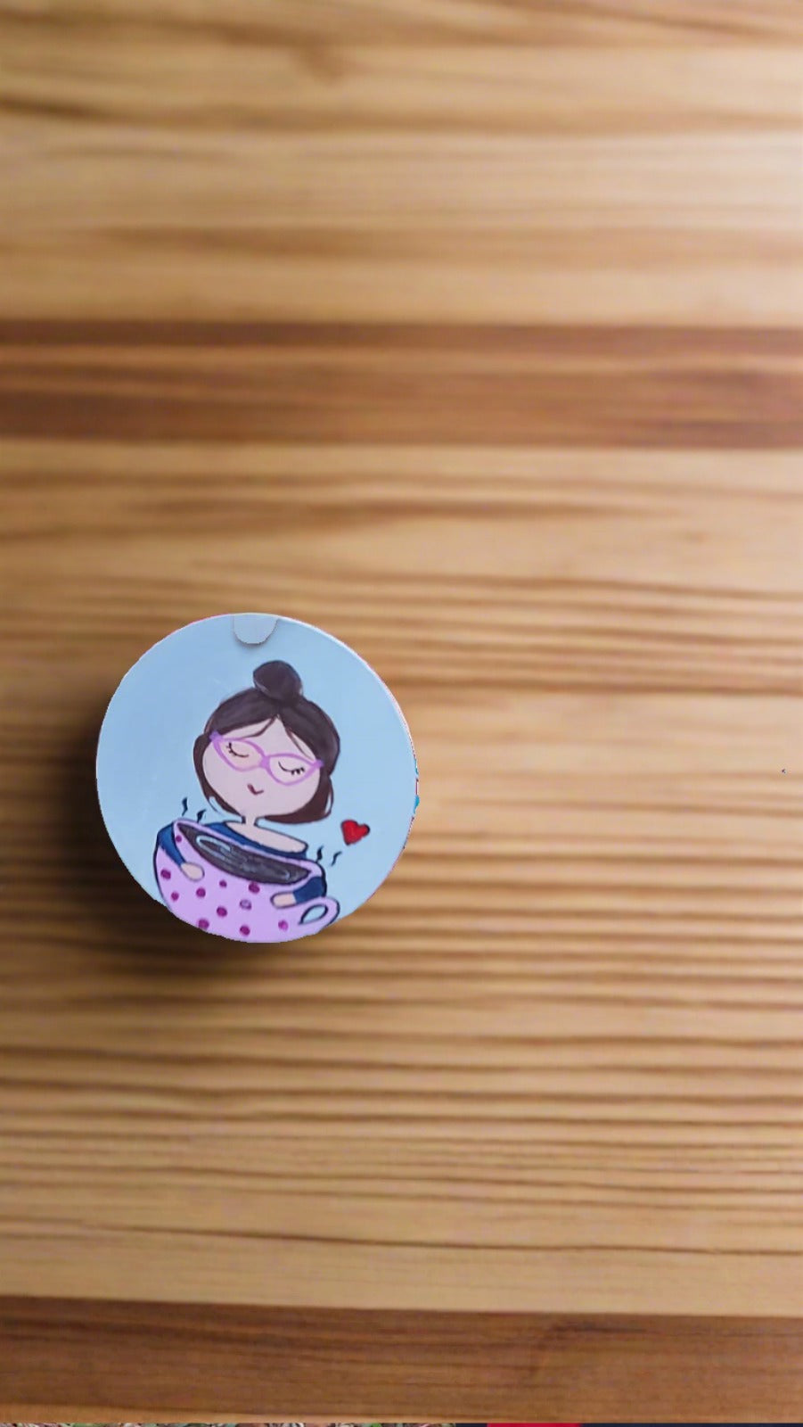 Cute  face Cofee lover magnet. Handpainted