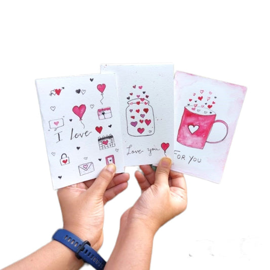 Set of 3  Love theme Cards (hand painted water color)