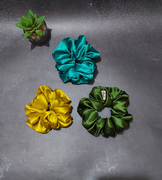 Premium Satin  Scrunchies( set of 3) in unique colors