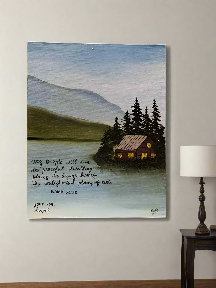 Beautiful House painted on a A4 Canvas board