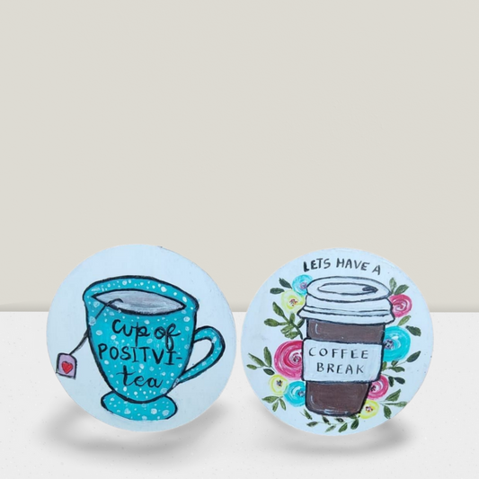 Set of 2(Coffee  or Tea?)Hand painted magnets.
